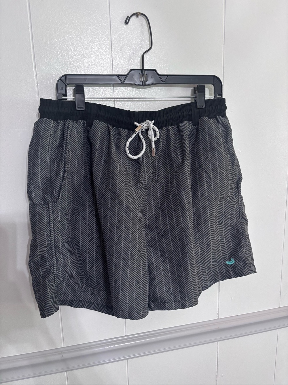 Southern Marsh Black & Gray Herringbone Swim Trunks with White Drawstring